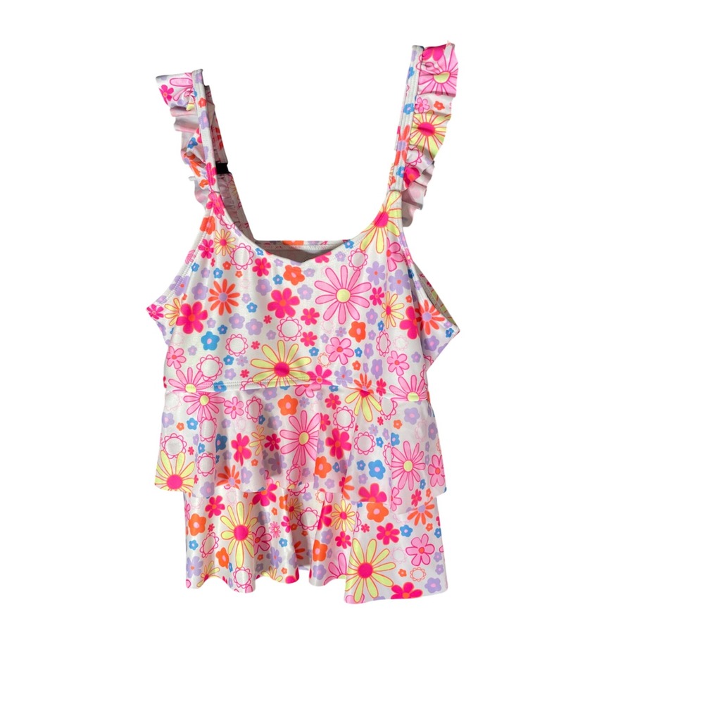 Wonder Nation Girls Floral Ruffle Tankini Swim Top Multicolor Size XXL 18